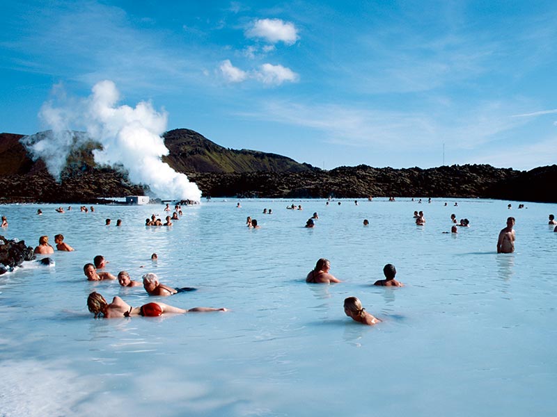People bathing in the blue lagoon