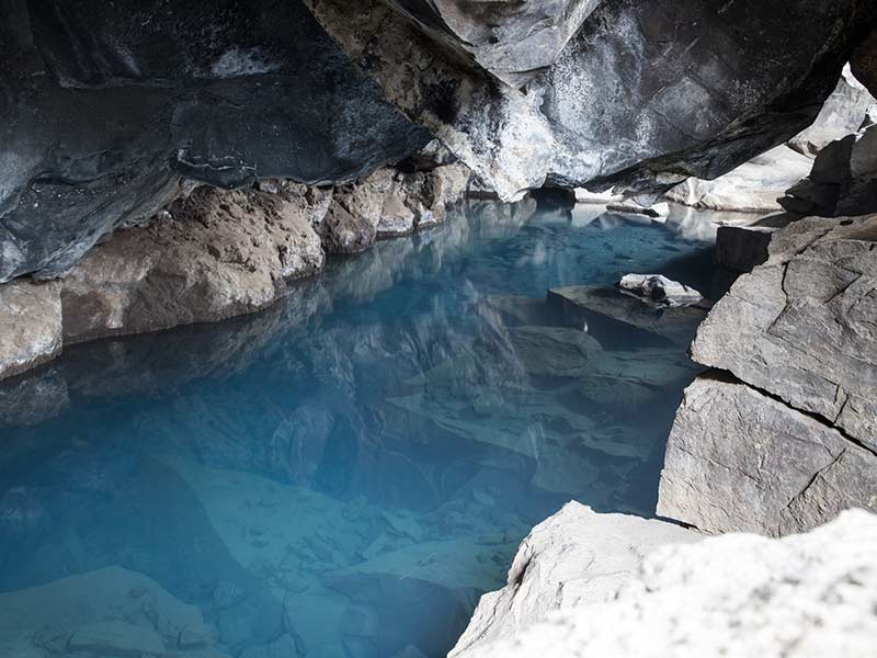 Underground hot spring Grjotagja in Iceland