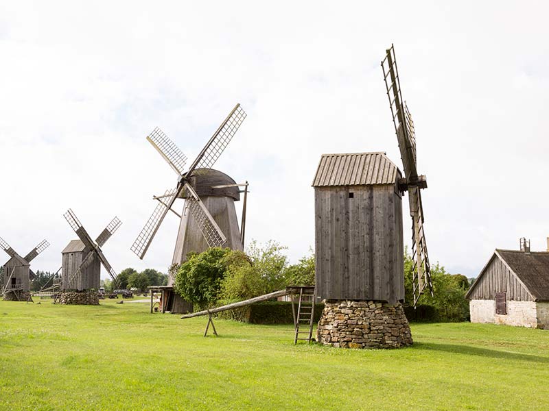 Traditional wooden windmills of Saaremaa island, Estonia