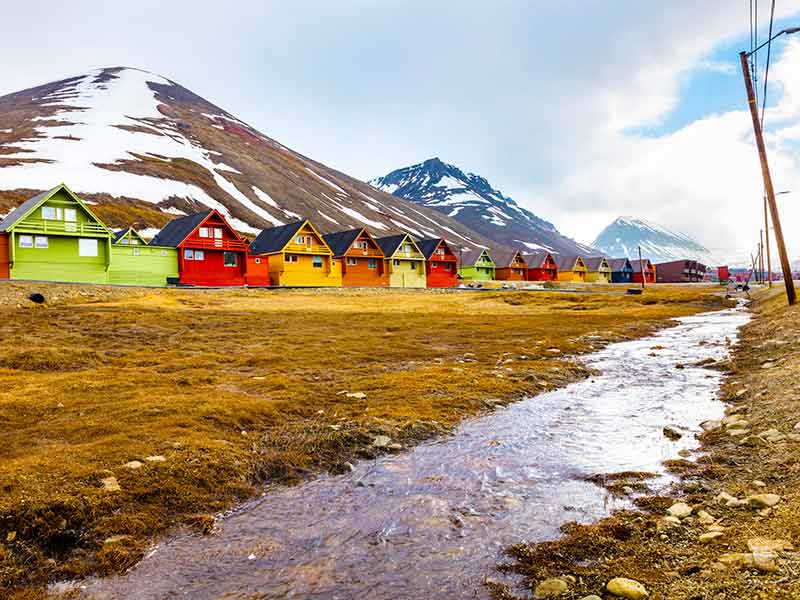 Colorful wooden houses at Longyearbyen in Svalbard, Norway.