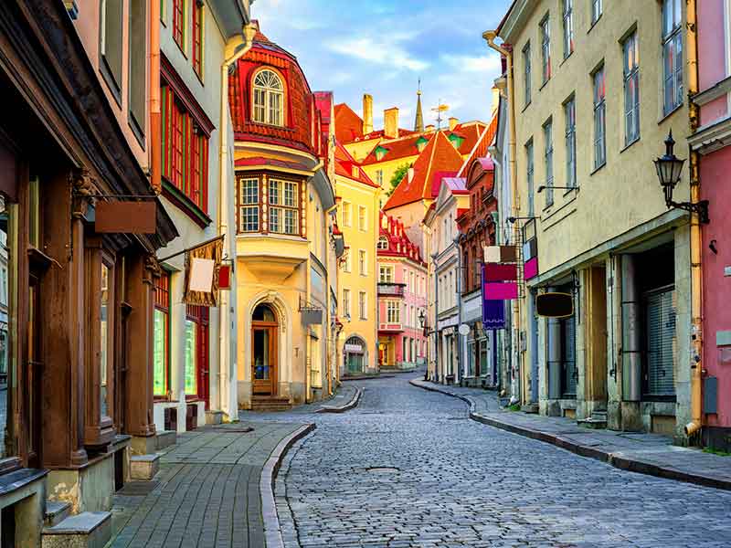 Narrow street in the old town of Tallinn, Estonia