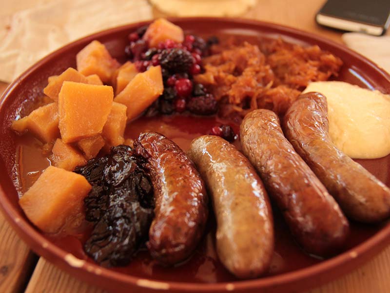 Mediaval style sausages in tallin restaurant