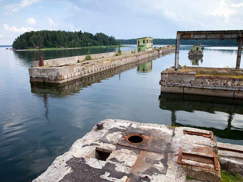 Old secret soviet submarine harbor at northern Estonia
